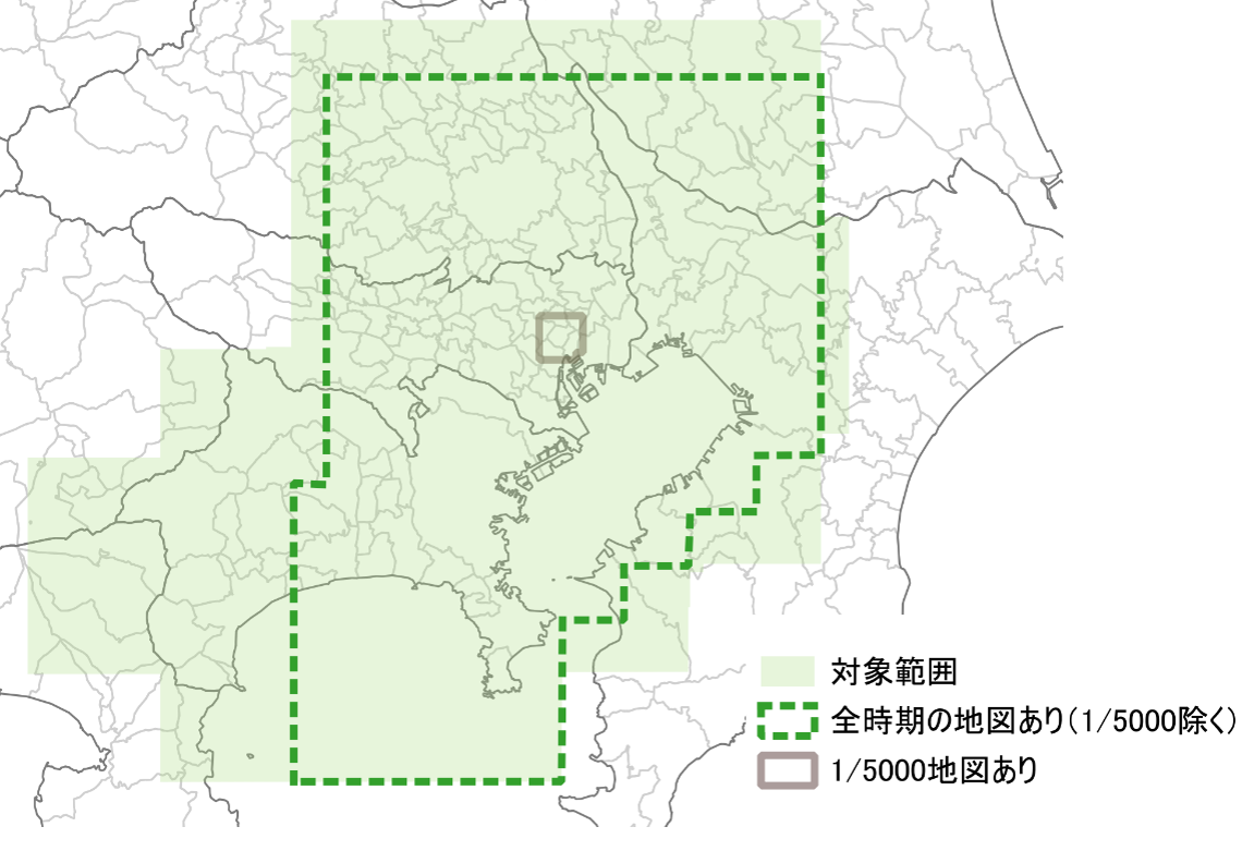 東京時層地図の表示範囲地図