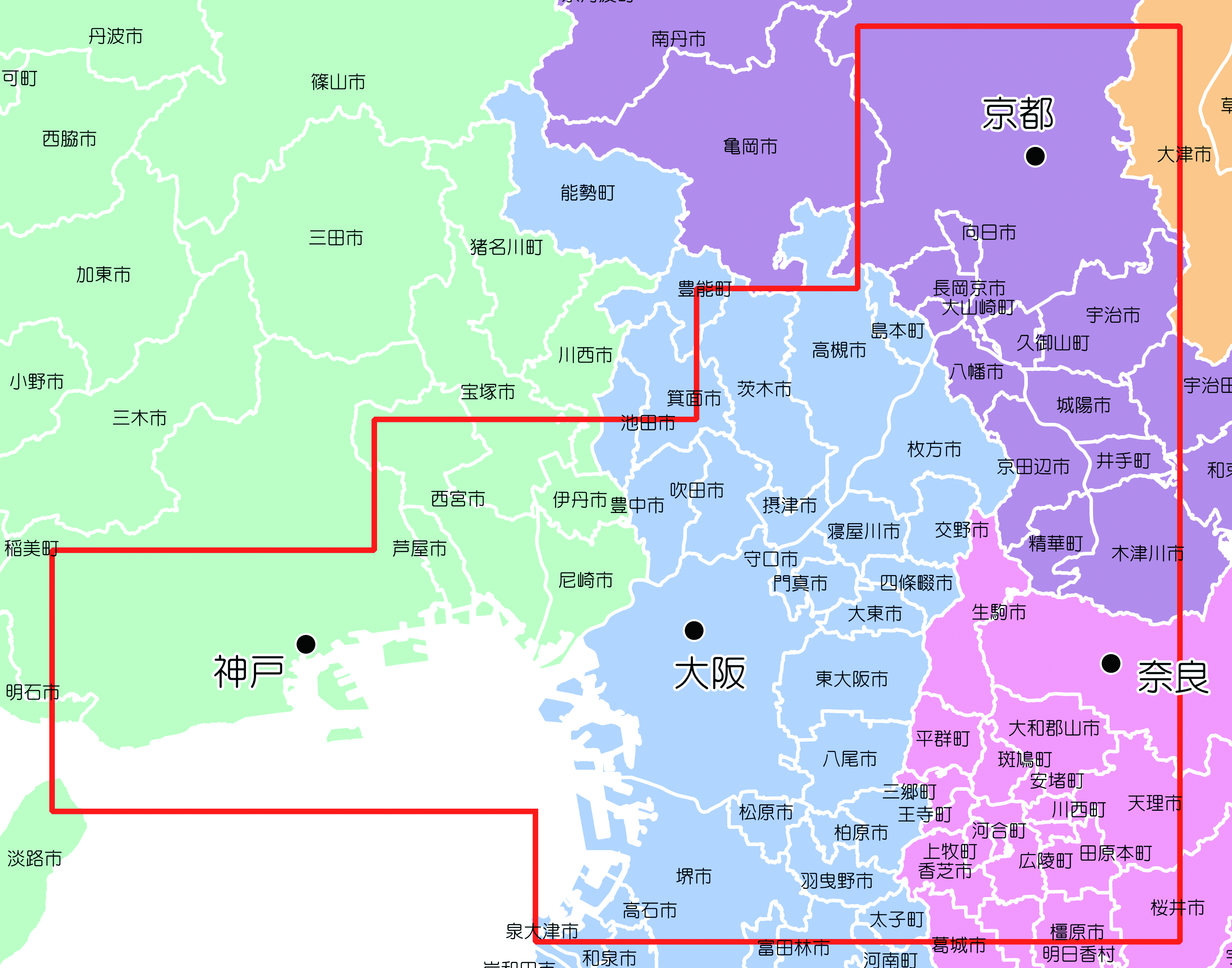 関西時層地図の収録範囲地図